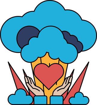 A drawing of a heart surrounded by two hands holding a tree vector