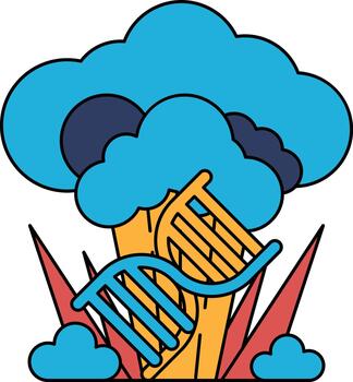 A black and white drawing of a cloud with a DNA strand in the middle vector