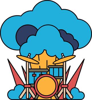 un negro y blanco dibujo de un tambor conjunto con un nube en el antecedentes vector