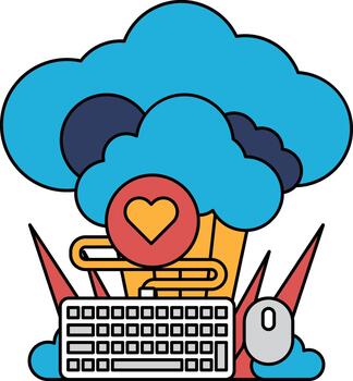 A cloud with a heart and a keyboard and mouse vector