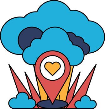 A cloud with a heart in the middle and a map on the right vector