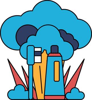 un dibujos animados de un cepillo de dientes y pasta dental con un nube en el antecedentes vector