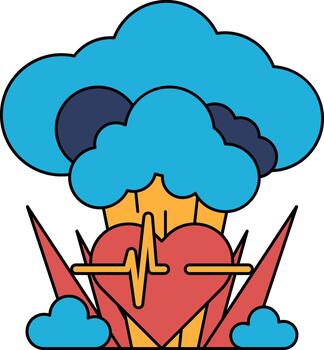 A heart with an ECG on it is surrounded by clouds vector