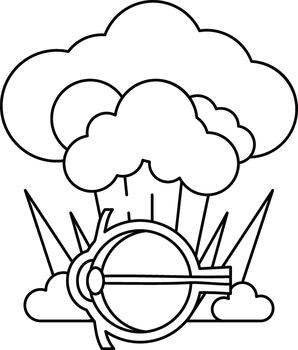 A black and white drawing of a cloud with a bomb in the middle vector