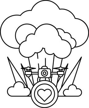 A cartoon of a drone with a camera on it flying through a cloud of smoke vector