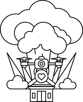 A house with a heart on it is surrounded by clouds vector