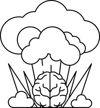 A brain is surrounded by clouds and a mushroom vector