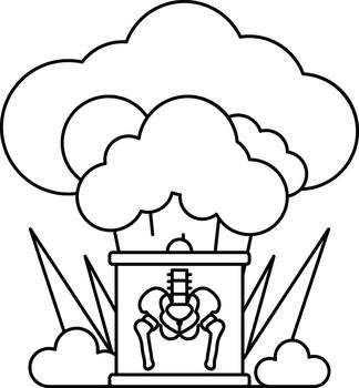 A black and white drawing of a cloud with a skeleton inside of it vector