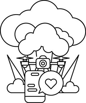 A drawing of a cloud with a camera and a heart vector