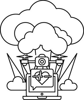 A black and white drawing of a heart with a camera on it vector