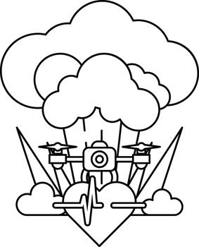 A black and white drawing of a heart with a camera and a drone in the middle vector