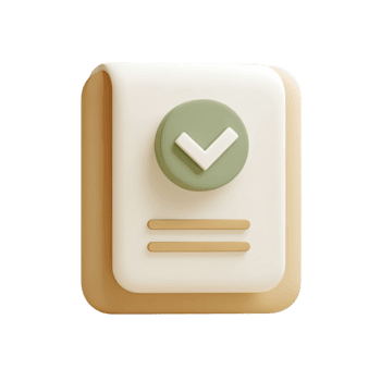 3D document icon with a green checkmark symbolizing successful completion and verification isolated on transparent background png