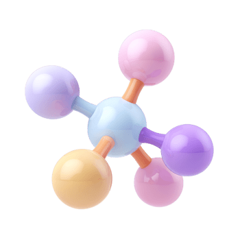 3D molecule structure with pastel colored atoms and bonds representing science isolated on transparent background png