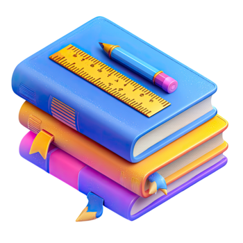 apilar de Tres vistoso libros con un regla y lápiz en parte superior aislado en transparente antecedentes png