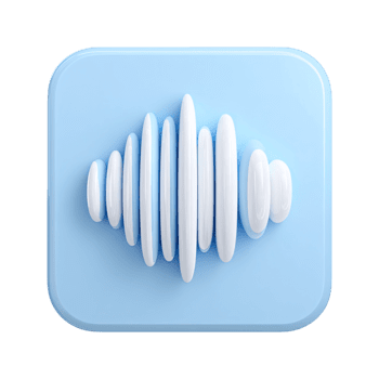 3D sound wave equalizer icon on a soft light blue rounded square button isolated on transparent background png