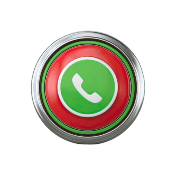 Shiny 3D telephone call button with green phone icon and red circular frame isolated on transparent background png