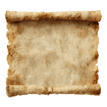 Old parchment scroll with aged texture and curled edges isolated on transparent background png