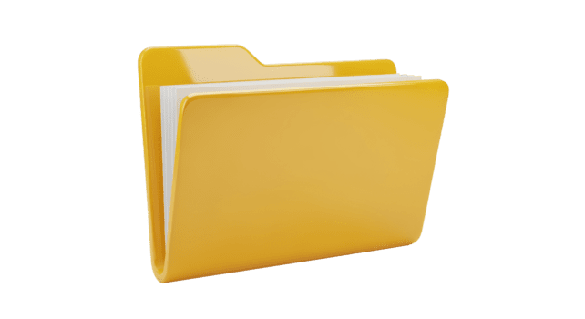 3d render of a yellow file folder with papers isolated on transparent background png