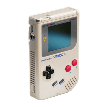 Retro handheld game console with blank screen, isolated on transparent background. png