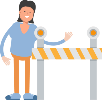 mulher dentro azul camisa personagem em pé com estrada barreira ilustração png