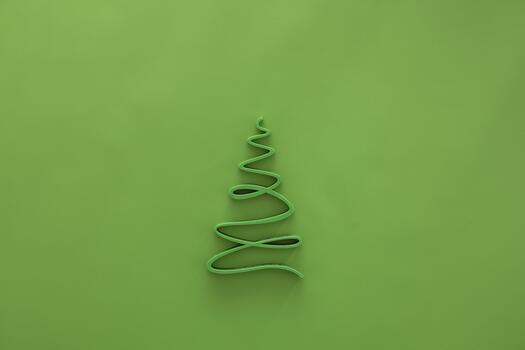 A simple green Christmas tree outline made of wire on a bright green background. The design is minimalistic and festive, suitable for holiday themes. photo