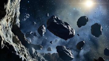 utforska en omfattande asteroid fält flytande i de djup av Plats med fantastisk himmelsk visningar video