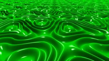 grön plasma vågor rör på sig flytande tvärs över reflekterande metallisk bakgrund med elegant slingor och exklusiv slät sömlös slinga animering video