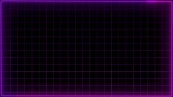rutnät bakgrund horisontell slinga animering för snabb hastighet och digital rörelse begrepp. mörk rutnät mönster bakgrund med vibrerande neon rader och dynamisk partikel strömma video