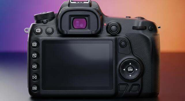 Digital camera with lcd screen and control buttons on gradient background photo