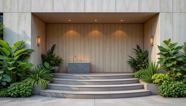 Fresh herbs and lush greenery flank the podium, enhancing its charm and creating a serene ambiance. photo