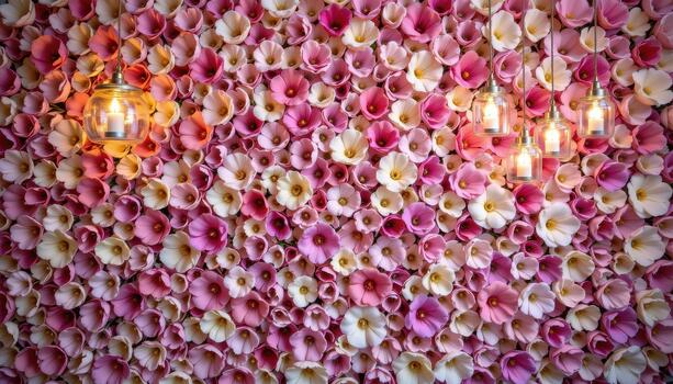 el lleno flor pared destellos debajo suave ligero desde colgando vaso vela titulares, creando romántico, caprichoso vibras. foto
