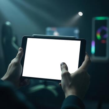 Mobile Gaming Concept On Tablet With Empty Display Area photo