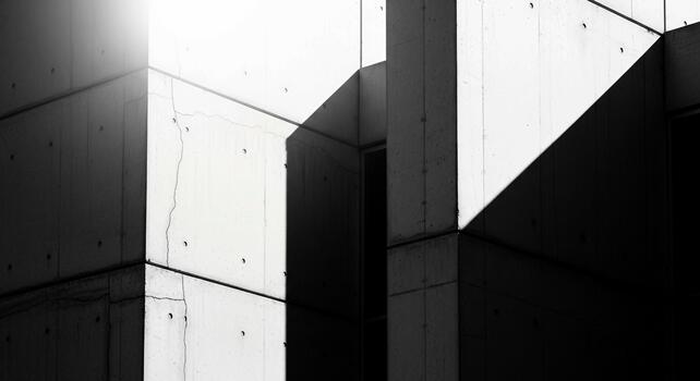 Abstract architectural study of light and shadow on modern concrete building surfaces creating geometric patterns photo