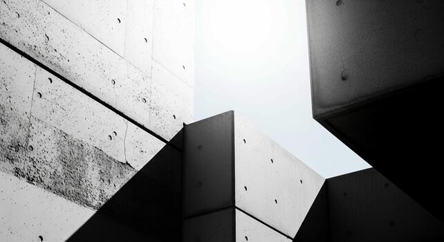 resumen arquitectónico estudiar de rígido hormigón formas y agudo geométrico líneas en contra un brillante cielo foto