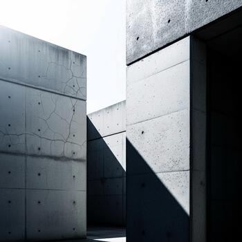 Modern brutalist architecture with stark shadows and geometric forms in concrete photo
