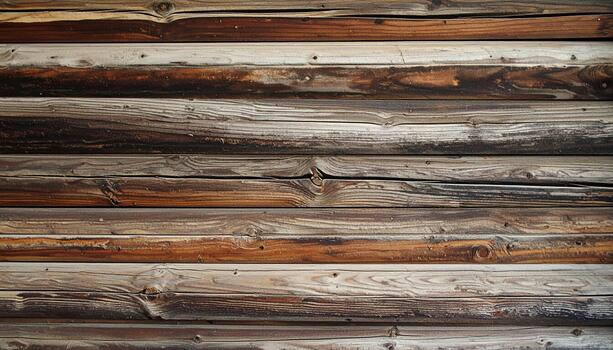 Weathered wood texture with natural grain and knots in horizontal logs creates rustic and warm feeling perfect for background or design projects photo