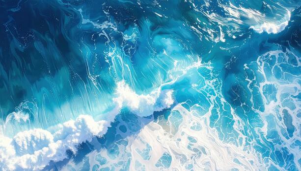 Ocean wave with white foam and blue water creating dynamic and energetic seascape, capturing natural movement and texture of sea surface photo