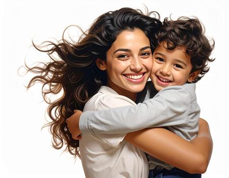 A woman and a child hugging each other photo