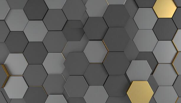 3d rendering of a hexagon pattern with gold and black photo