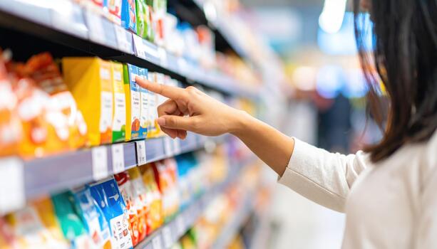 A woman is selecting a product from a shelf photo