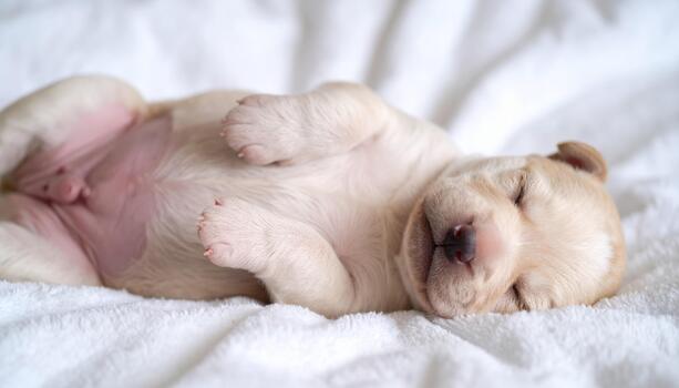 A small puppy is laying on its back photo