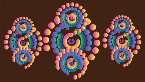 Abstract symmetrical pattern of colorful glowing spheres on a dark background vector