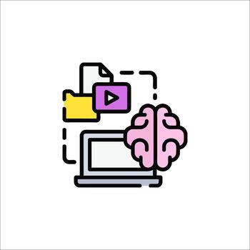 AI Learning Brain Laptop Files and Icon vector