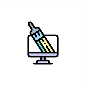 Digital Art Paintbrush on Computer Screen Icon , graphic design vector