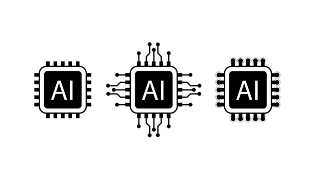 Artificial intelligence AI processor chip icon.AI Processor circuit set. Mini AI CPU icon collection vector