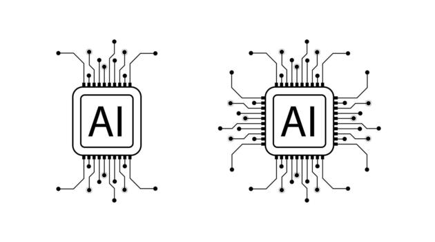 Artificial Intelligence AI Microchip with Neural Circuit Design. Illustration of an AI Processor with Neural Circuitry Representing Machine Learning, Deep Learning and Intelligent Systems vector