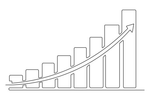 Business growth bar chart simple one line minimalist design outline vector
