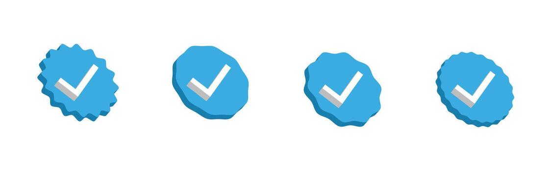 3d Blue check mark icons set. Verified badge with checkmark, approved icon isolated. vector