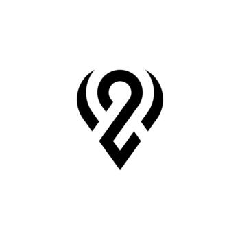 A modern, futuristic logo where the number 2 is integrated into a map pin with continuous lines. Ideal for travel apps or logistics. vector