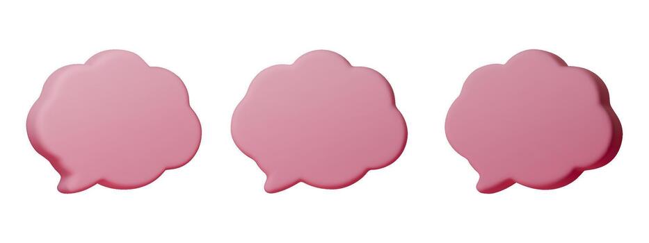 3D pink speech balloon icon with a smooth cartoon shape. This soft chat balloon creates a clean dialogue look and works well for message, communication and social UI designs vector